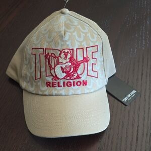 True Religion Beige Cap with Red Embroidery